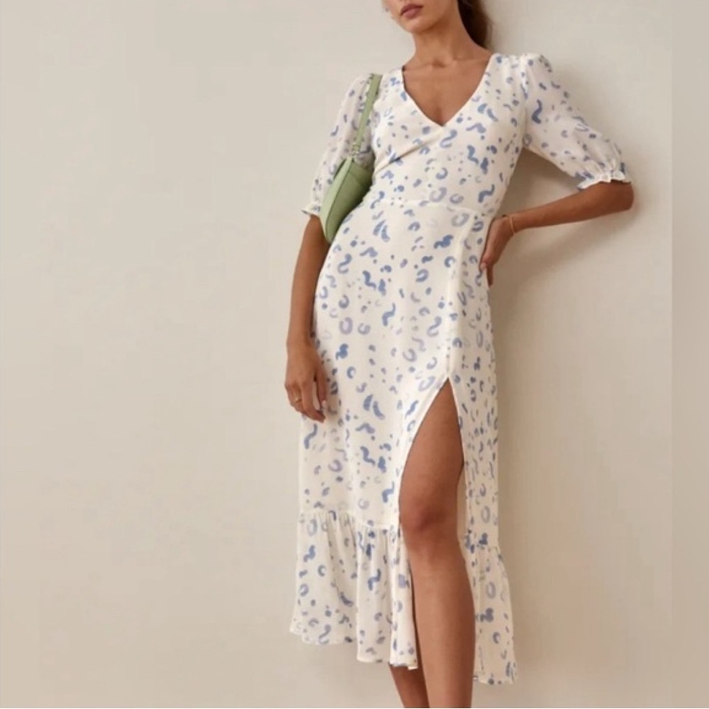 New w Tags Reformation Nantes Dress in Blue Cheetah 6